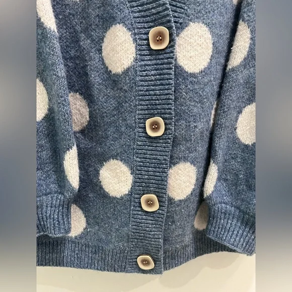 POL Blue and White Polka Dot Oversized Cardigan Sweater - Picture 2 of 5
